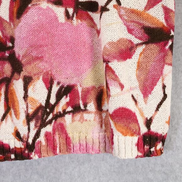 Chicos Sweater 2 Womens Large Ivory Pink Floral Cotton Knit Cap Sleeve Oversized - Picture 10 of 14